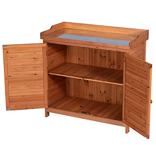 Outdoor Wooden Storage Cabinet with Potting Bench, Natural F921