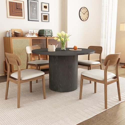 47 inch Round Dining Table with Storage Shelf (Walnut) N502088
