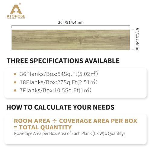 ATOPOSE Peel and Stick Vinyl Flooring 36pcs 6"×36" Wood Effect Waterproof D74600