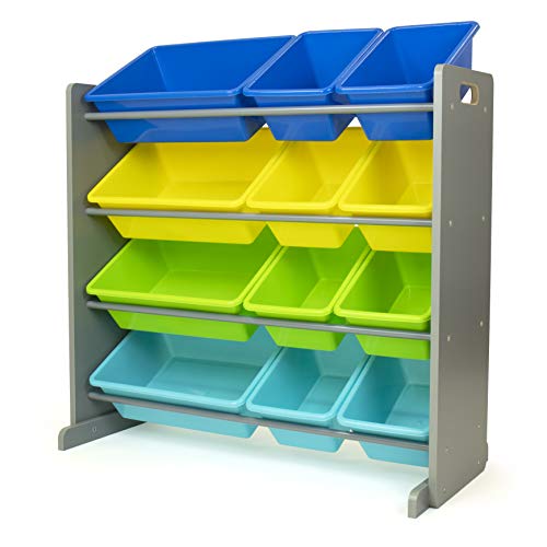 Humble Crew Kids Toy Storage Organizer with 12 Plastic Bins, Grey/White O74556