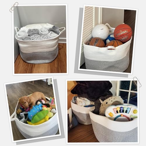 INDRESSME Large Cotton Rope Storage Basket with Handles, 90L Grey R37552