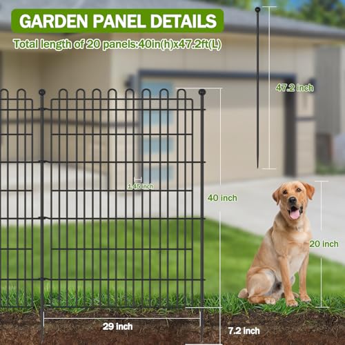 Decorative Metal Garden Fence for Yard, 32in H x 23.6ft L, Animal Barrier K800603