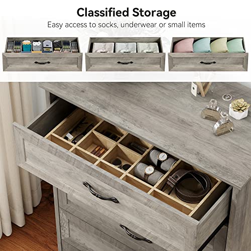 Grey Wood Dresser with 6 Drawers for Bedroom P8885