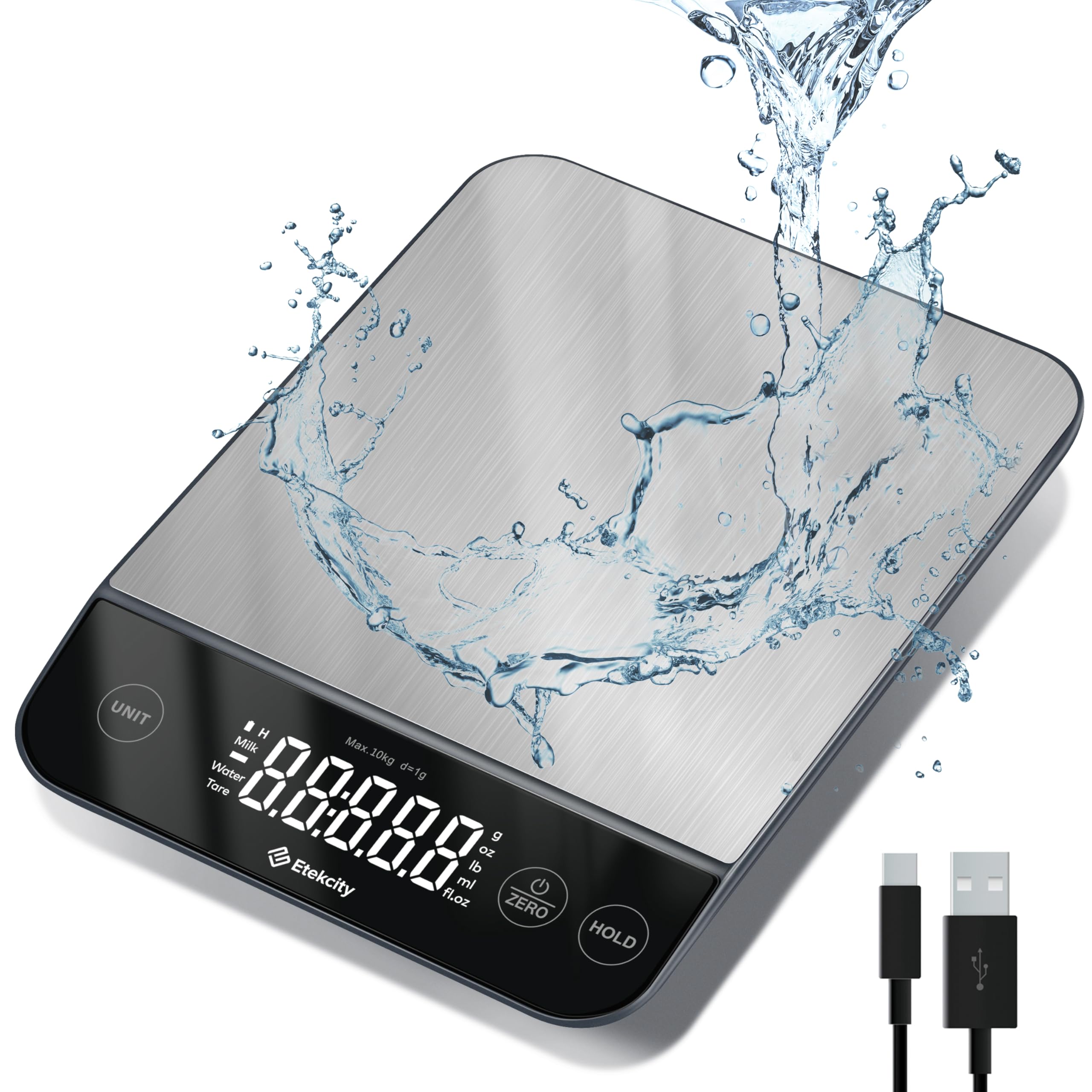 Etekcity 22lb Food Kitchen Scale, USB Rechargeable, IPX6 Waterproof