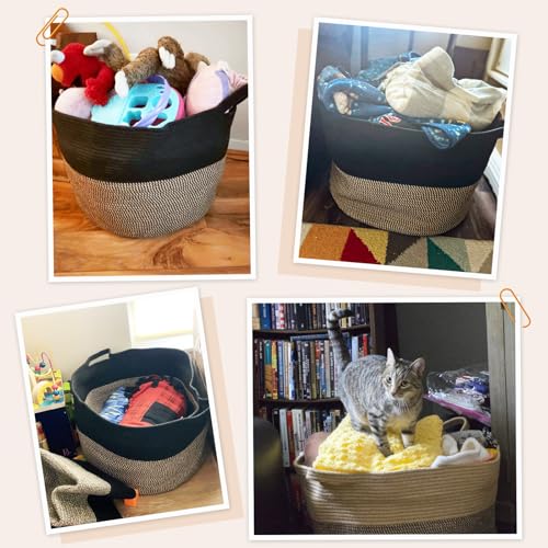 INDRESSME Large Cotton Rope Storage Basket with Handles, 90L Grey R37552