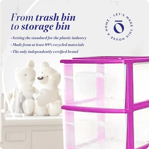 HOMZ 3-Tier Clear Plastic Storage Organizer Cart with Wheels, Black Frame M4715