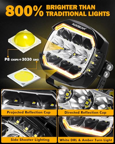 Auxbeam V-MAX Series 72W LED Pod Driving Lights with Amber DRL M188641