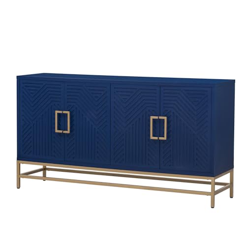 Retro Storage Cabinet with 4 Doors, Wooden Buffet Sideboard (Navy) P83037