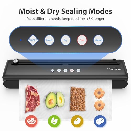 KOIOS Vacuum Sealer Machine with Cutter, Dry & Moist Modes, 10 Bags & Hose M9757