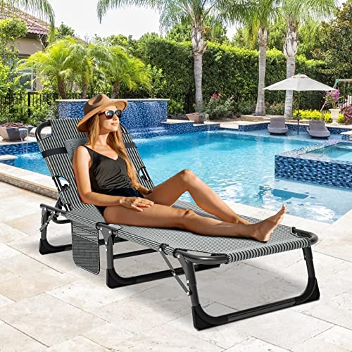 Portable Folding Camping Cot, Adjustable Reclining Chaise with Pillow U54731