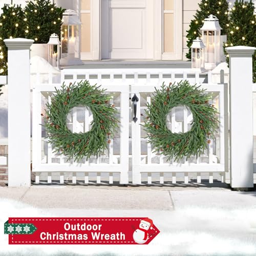 26 Inch Christmas Wreath with Red Berry Artificial Pine Cedar Front Door Decor D349135