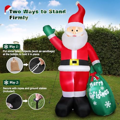 8 FT Christmas Inflatable Santa Claus with Gift Bag and LED Lights for Yard Outdoor Decor M3530