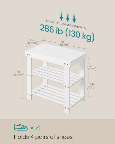 SONGMICS 3-Tier Bamboo Shoe Rack Bench, Entryway Storage, Ink Black X802