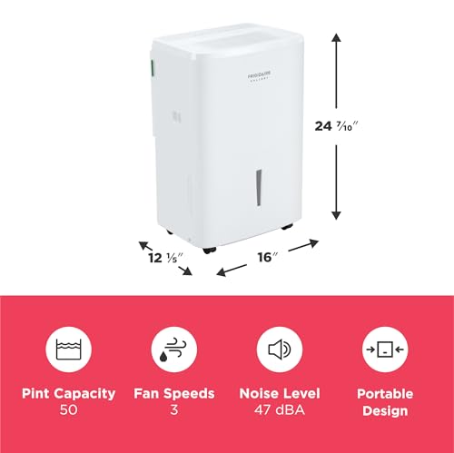 Frigidaire 50-Pint Portable Dehumidifier with Wi-Fi for Medium/Large Rooms, White Q334986