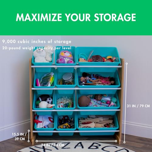 Humble Crew Kids Toy Storage Organizer with 12 Plastic Bins, Grey/White O74556