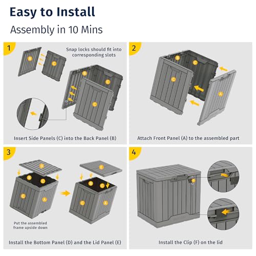 EAST OAK 60 Gallon Waterproof Outdoor Storage Box, Grey A4870