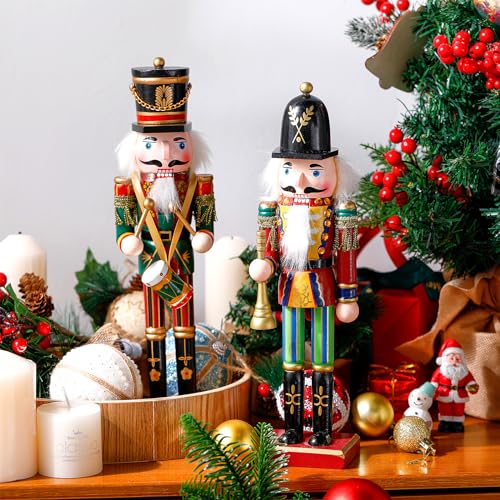 Huwena 2Pcs Christmas Nutcracker Soldier Wooden Figure Decor 12'' Z474