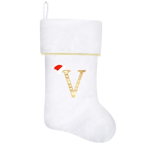 20 Inches Initial Monogram Blue Velvet Christmas Stocking with Gold Trim U394