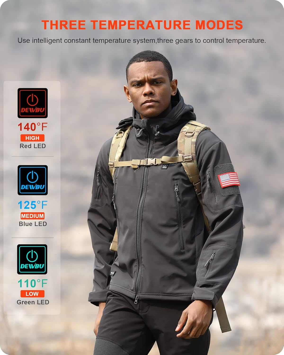 DEWBU Heated Jacket for Men with 12V Battery Pack, Grey, L L978