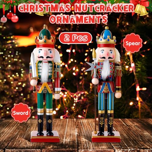 Huwena 2Pcs Christmas Nutcracker Soldier Wooden Figure Decor 12'' Z474