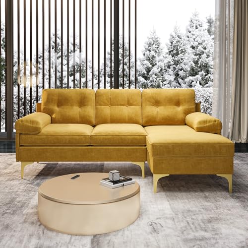 L Shaped Couch Small Sectional Sofa with Reversible Chaise, Blue W543695
