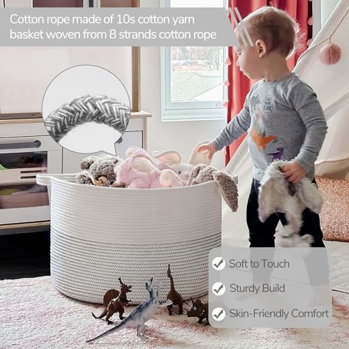 INDRESSME Large Cotton Rope Storage Basket with Handles, 90L Grey R37552