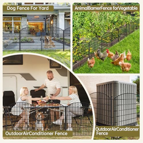 16 Panels No Dig Garden Fence with Gate, 32in x 38.6ft Rustproof Metal U7686