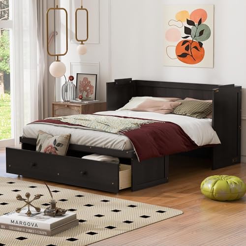 Harper & Bright Designs Queen Murphy Bed Cabinet, Solid Pine, Espresso W128