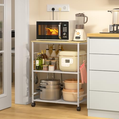 Rolling Kitchen Microwave Cart with Storage, Lockable Wheels S489447