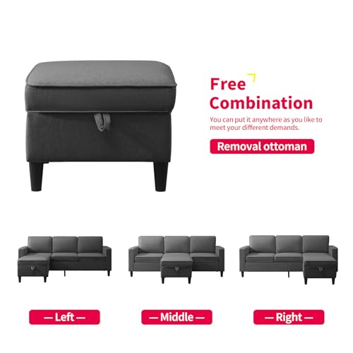 MUZZ 3PCS Linen Sofa Set with Ottoman, Dark Grey B93215