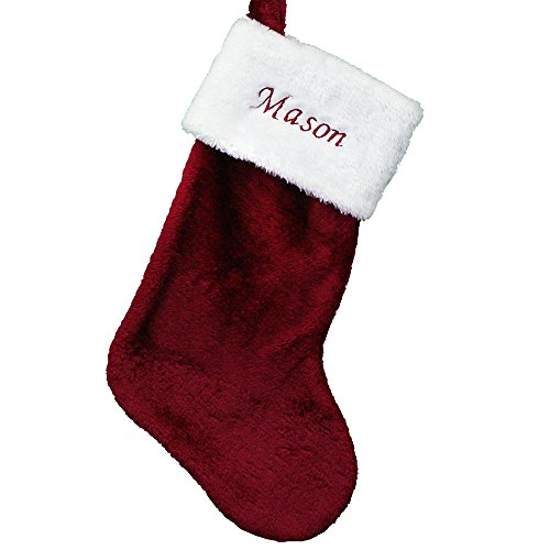 Embroidered Red Plush Personalized Christmas Stocking for Mantle E803