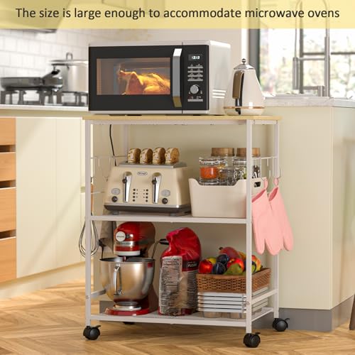 Rolling Kitchen Microwave Cart with Storage, Lockable Wheels S489447
