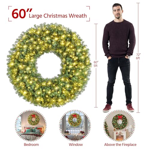 Yaheetech 48in Pre-lit Artificial Christmas Wreath with Red Bow, 200 LED Lights Y257427