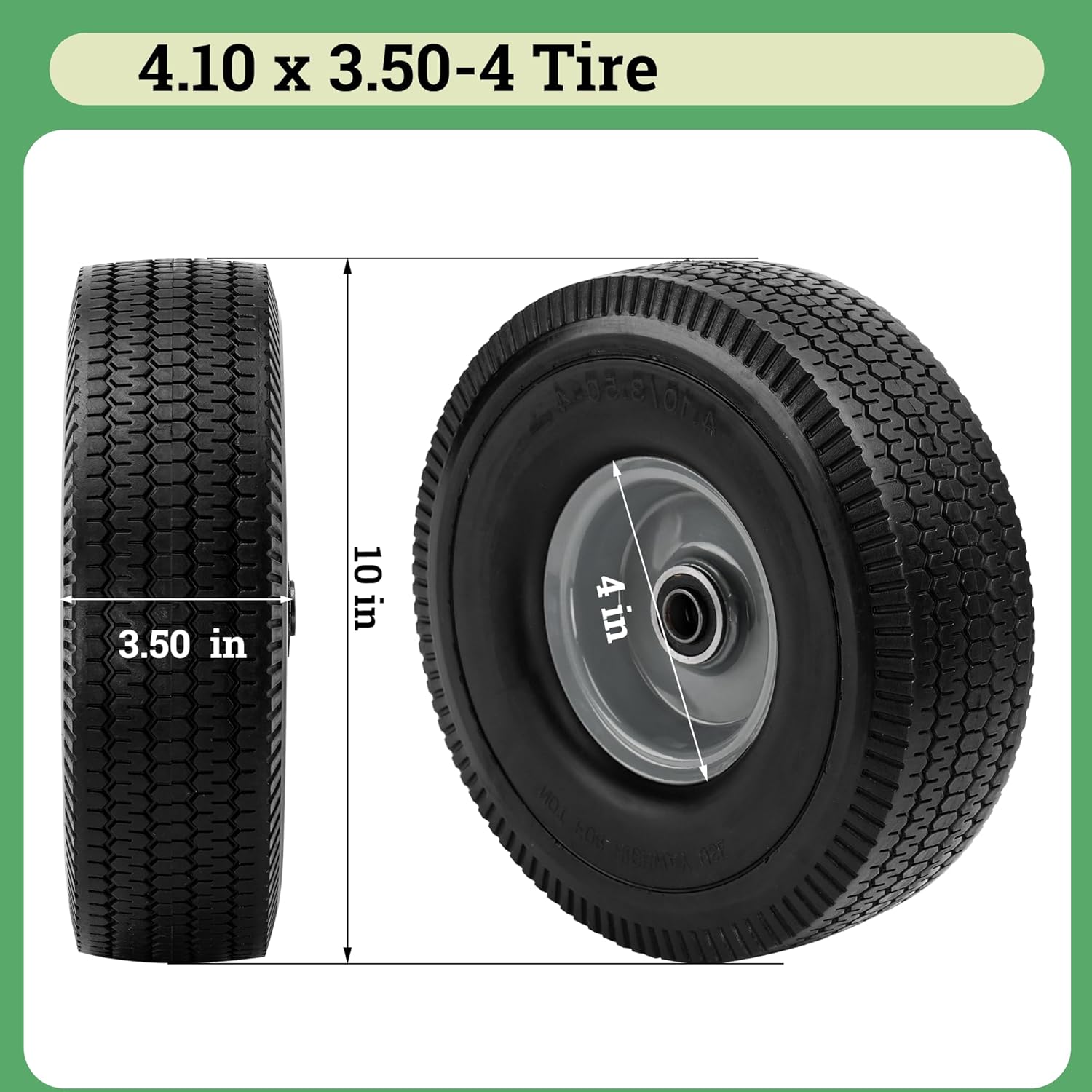10x3.50-4 Solid Heavy Duty PU Tire and Wheel with 5/8" Axle Bore Hole P40845