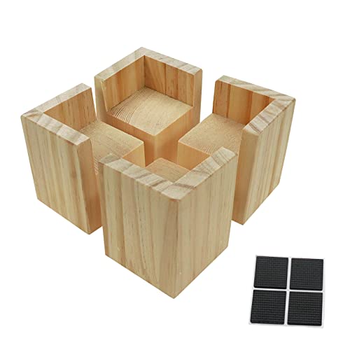 Set of 4 Bed Risers Furniture Square Risers 3.15 Inches Wooden Solid Wood Original Color For DIY Painting Sofa Couch Chair Table Increase Legs