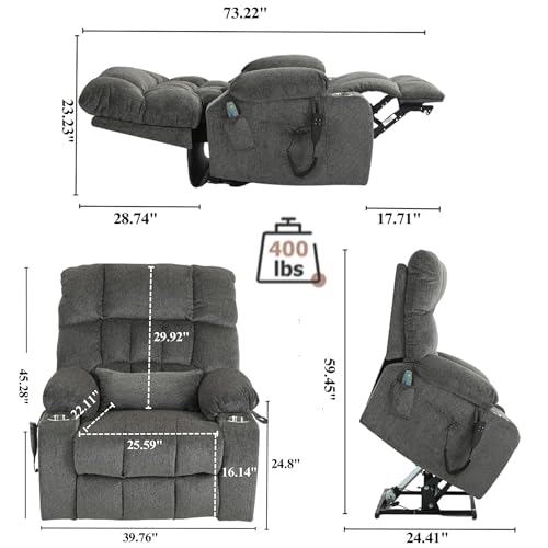Lift Chair Recliner with Massage and Heat, Heavy Duty for Seniors, Brown V12888