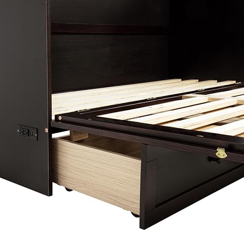 KEIKI Queen Murphy Bed Cabinet with Charging Station & Rattan Design S457376