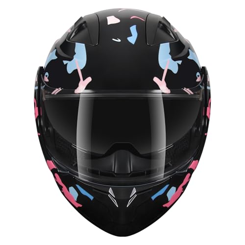 SPARK DOT Modular Flip-Up Dual Visor Motorcycle Helmet (Bright Black, Small) W8778