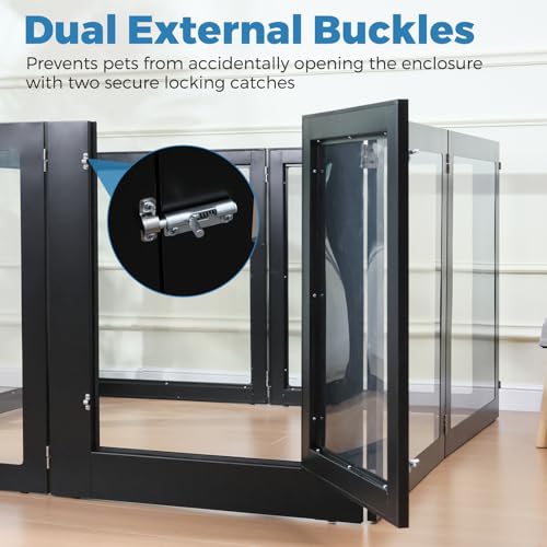 Heavy Duty Clear Acrylic Dog Playpen with Metal Frame, 6 Panels with Door I91403