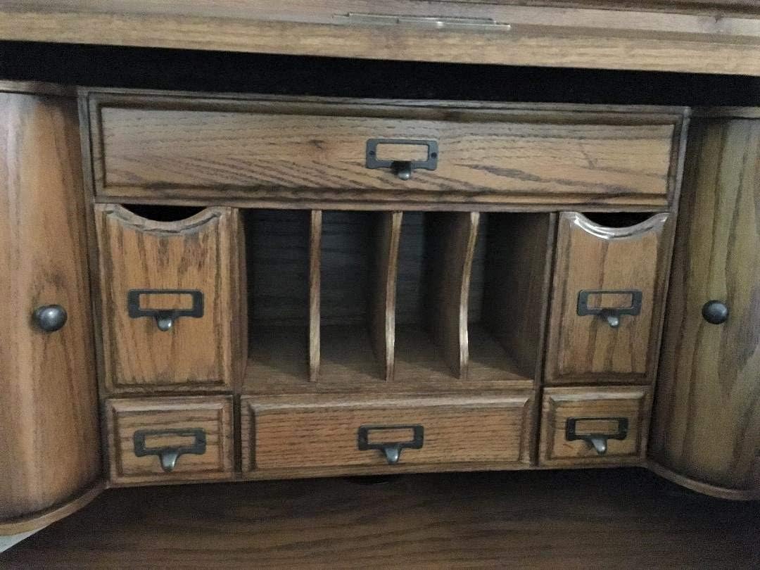 Roll Top Desk Solid Oak Wood 54 inch Executive Desk with Hutch V461817
