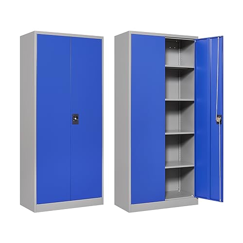 Metal Storage Cabinet with Doors and Shelves, 71" Locking Steel, White L799