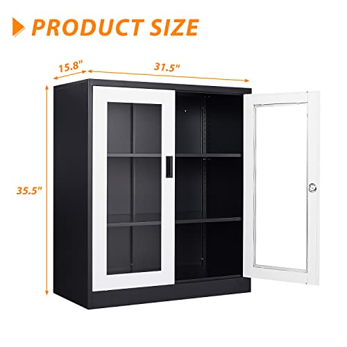 Metal Storage Cabinet with Doors and Shelves, 71" Locking Steel, White L799
