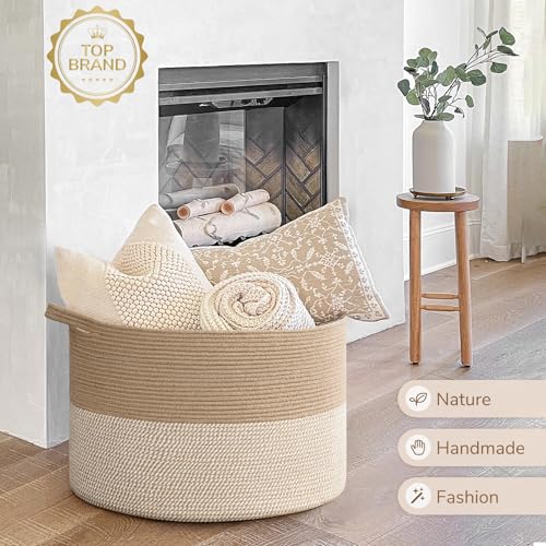 INDRESSME Large Cotton Rope Storage Basket with Handles, 90L Grey R37552