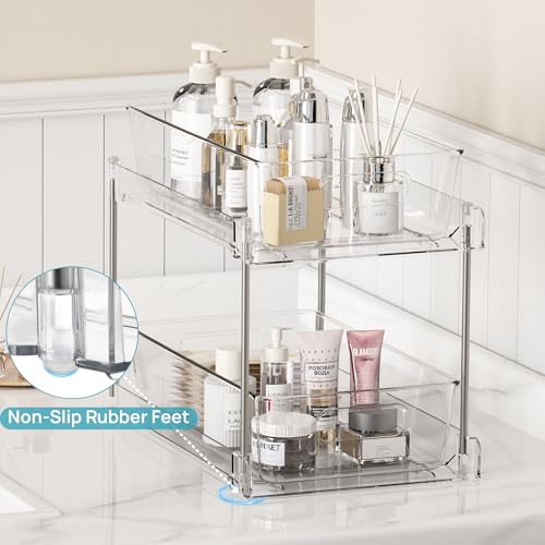 Vtopmart 4 Pack 2 Tier Clear Under Sink Organizer with Pull-Out Track E175