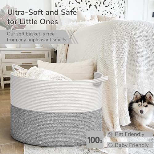 INDRESSME Large Cotton Rope Storage Basket with Handles, 90L Grey R37552