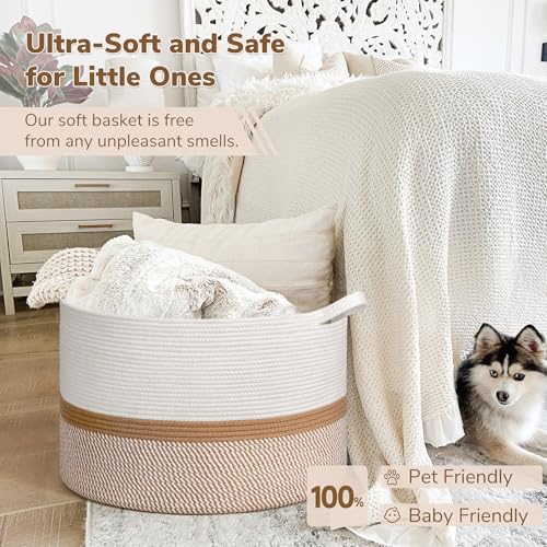 INDRESSME Large Cotton Rope Storage Basket with Handles, 90L Grey R37552