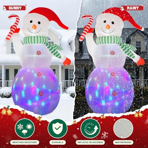 B&D 12FT Giant Christmas Inflatables Snowman Outdoor Decorations with Rotating LED Lights B36000