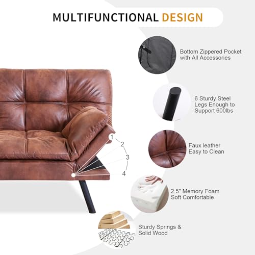MUUEGM Faux Leather Futon Bed Convertible Sofa Sleeper, Matte Black, 71" L301646