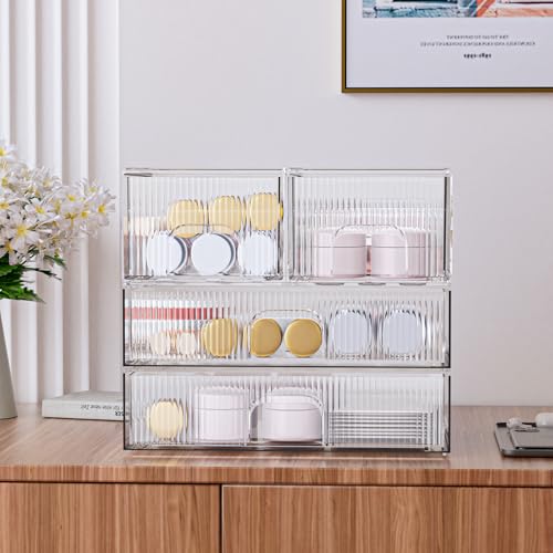 ZHIAI 3 Pack Clear Stackable Acrylic Cosmetic Organizer with Drawers N472