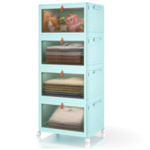 4 Tier Stackable Storage Bins with Lid and Wheels, Grey P84827